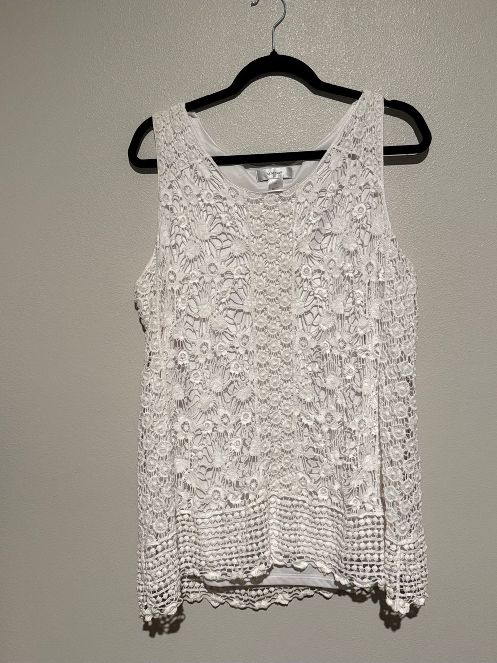 CJ Banks White Crochet Sleeveless Camisole